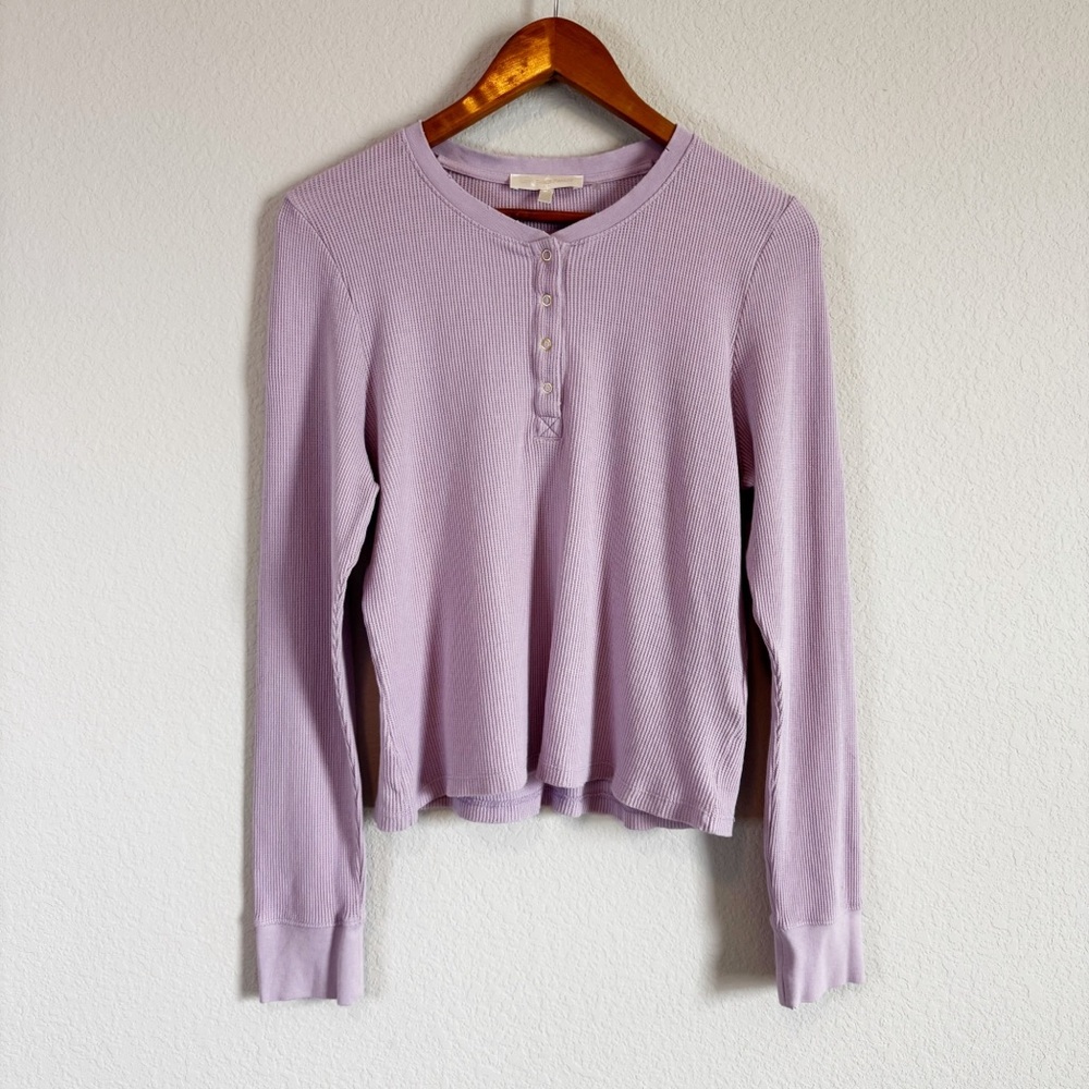 LoveShackFancy Lavender Purple Distressed Long Sleeve Thermal Henley Top Size L
